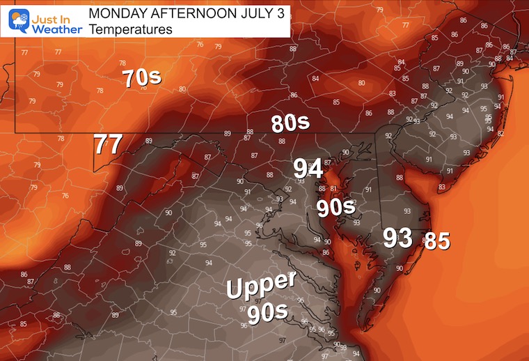 July 3 weather temperatures Monday afternoon