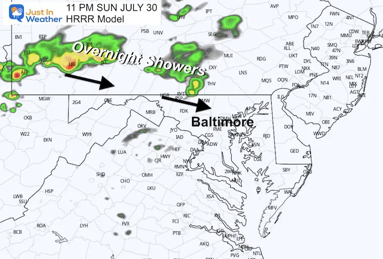 July 30 weather forecast radar Sunday night