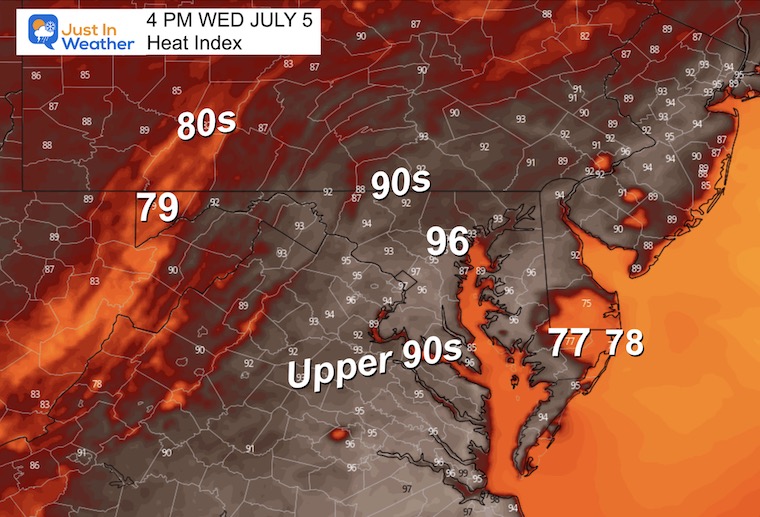 July 5 weather heat index Wednesday afternoon