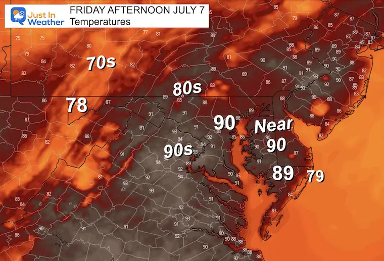 July 7 weather temperatures Friday afternoon