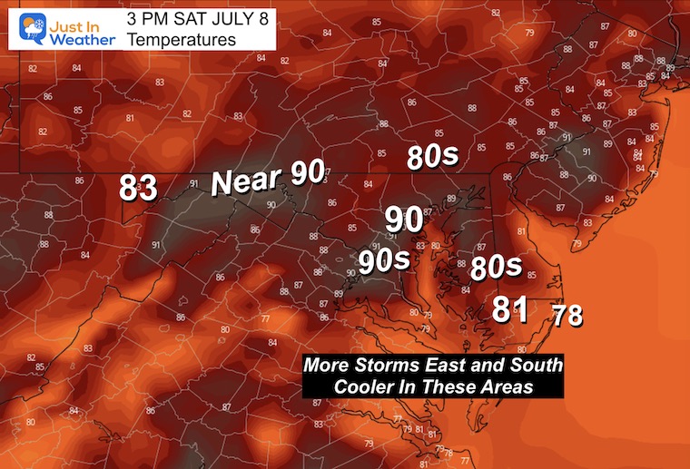 July 7 weather temperatures Saturday afternoon
