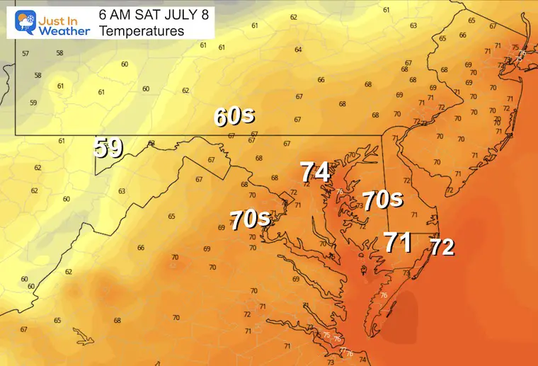 July 7 weather temperatures Saturday morning