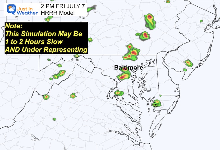 July 7 weather radar forecast Friday 2 PM