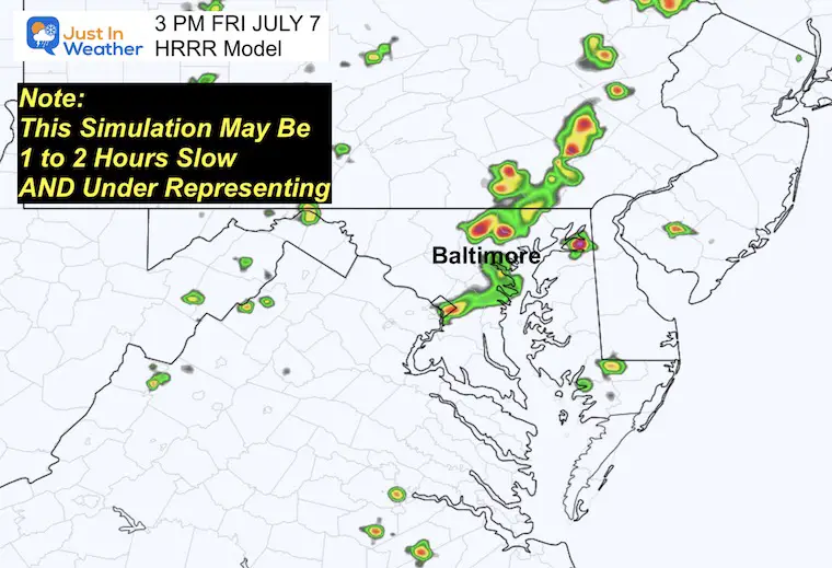 July 7 weather radar forecast Friday 3 PM