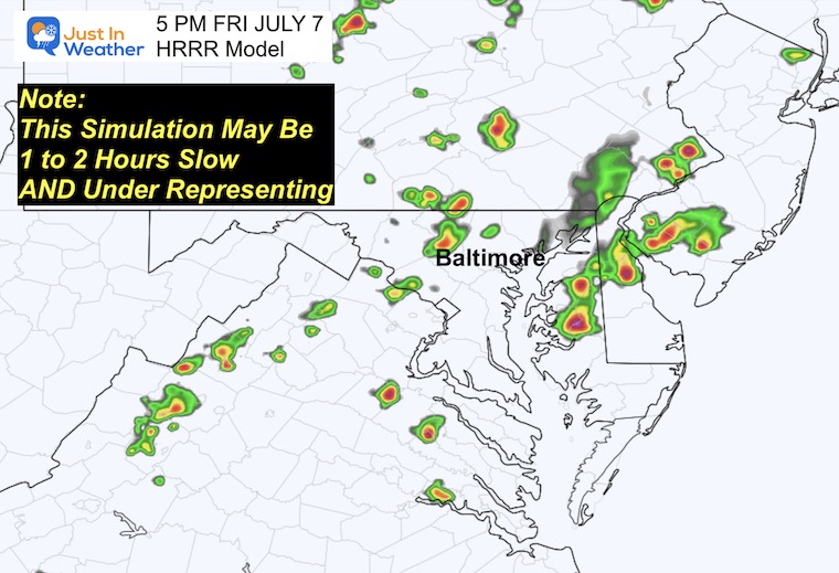 July 7 weather radar forecast Friday 5 PM