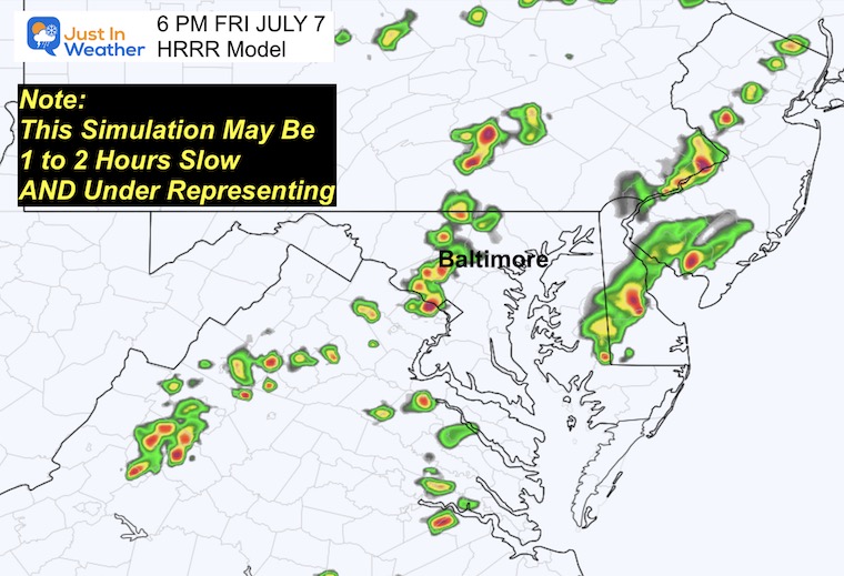 July 7 weather radar forecast Friday 6 PM