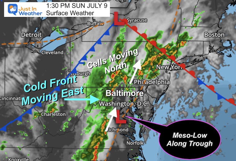July 9 weather storm map Sunday afternoon