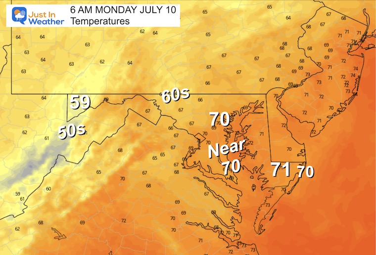 July 9 weather temperature forecast Monday morning