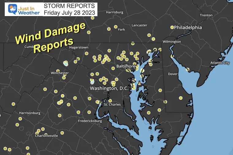 July 28 weather storm report wind damage