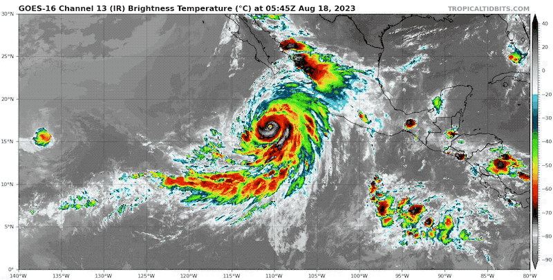 August 18 Hurricane Hilary Category 4 Friday Morning IR Satellite Wide