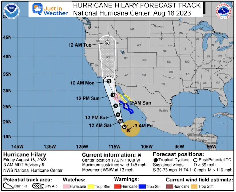 August 18 Hurricane Hilary National Hurricane Center Forecast