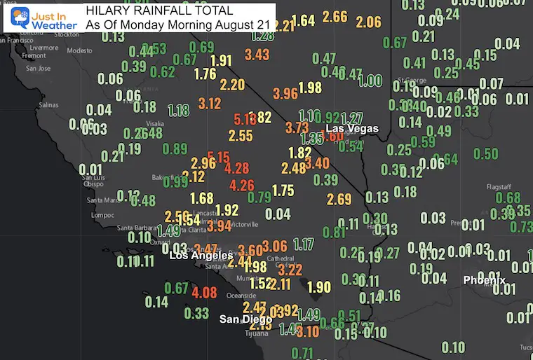 Hilary Rainfall California Monday Morning August 21