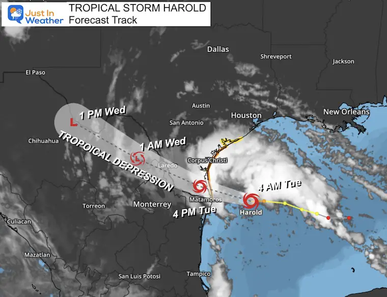 August 22 Tropical Storm Harold Forecast Track