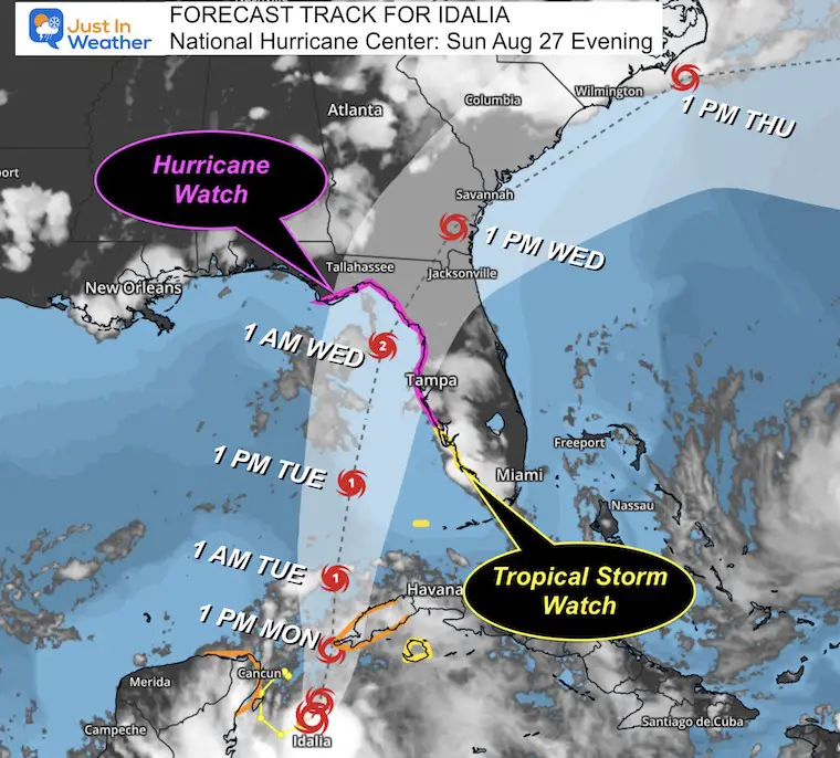 August 27 Tropical Storm Idalia forecast track