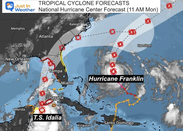 August 28 Hurricane Franklin and Idalia forecast