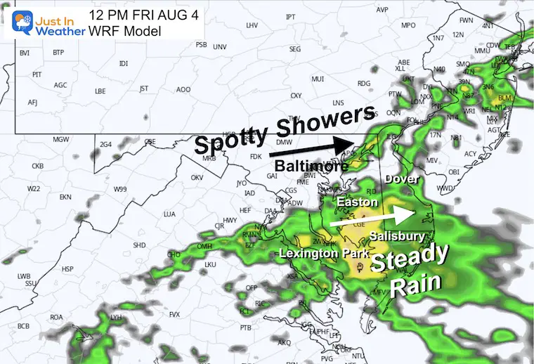 August 3 weather rain forecast Friday noon