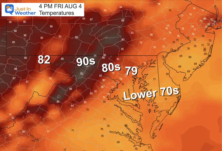 August 3 weather forecast temperatures Friday afternoon