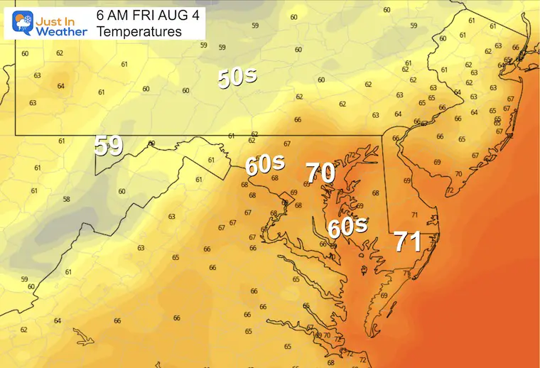 August 3 weather forecast temperatures Friday morning