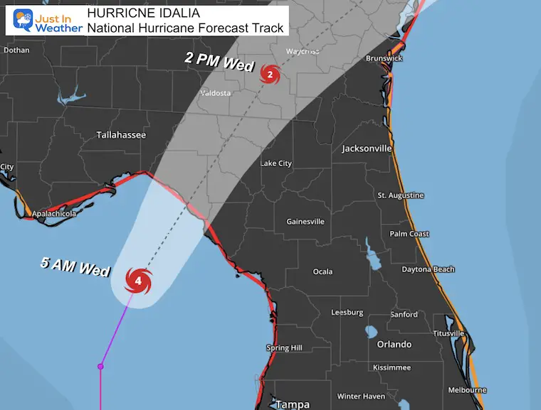 August 30 Hurricane Idalia Forecast Track closer