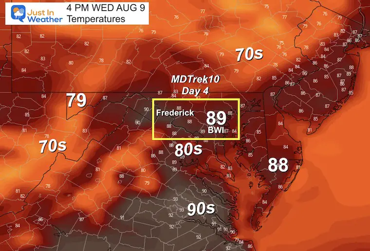 August 8 weather forecast temperatures Wednesday Afternoon