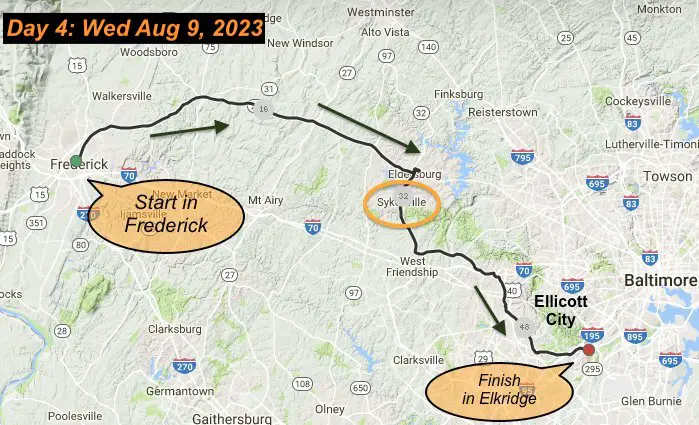 Maryland Trek 1o Day 4 route map