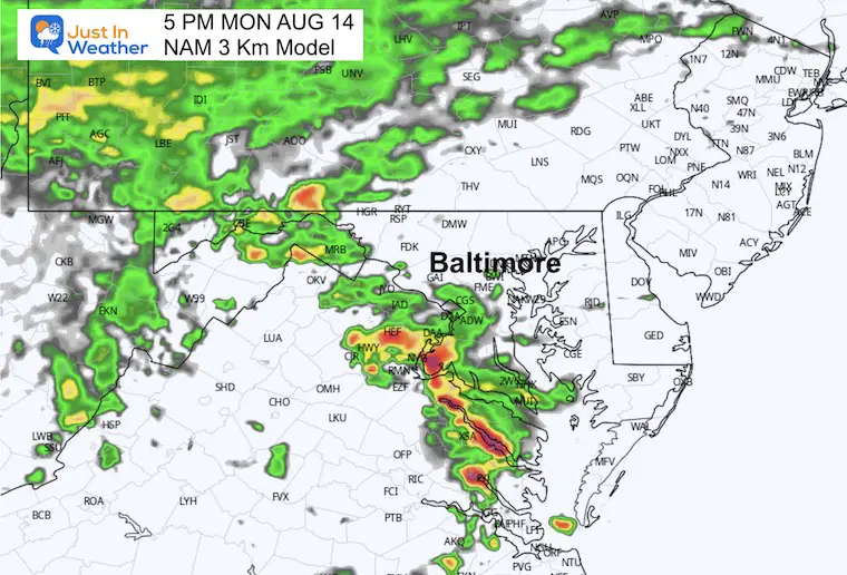 August 14 weather storm radar Forecast 5 PM