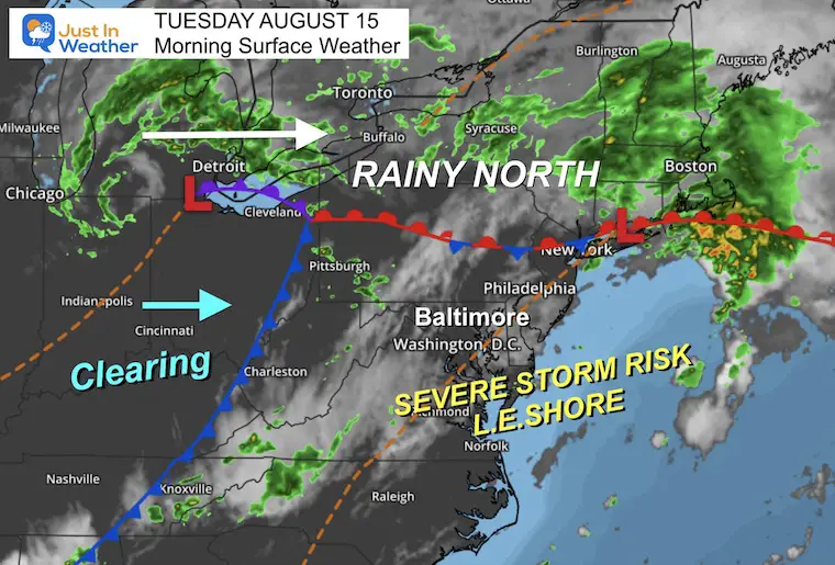 August 15 weather Tuesday morning