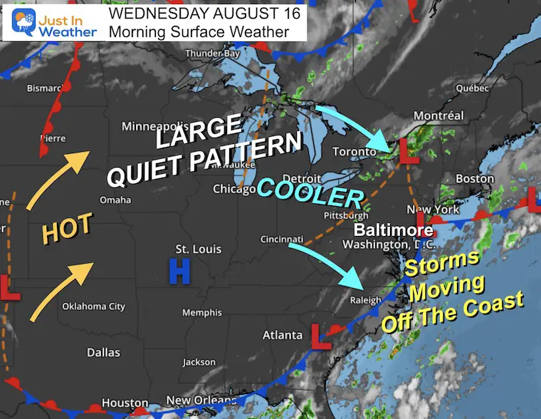 august 16 weather Wednesday morning