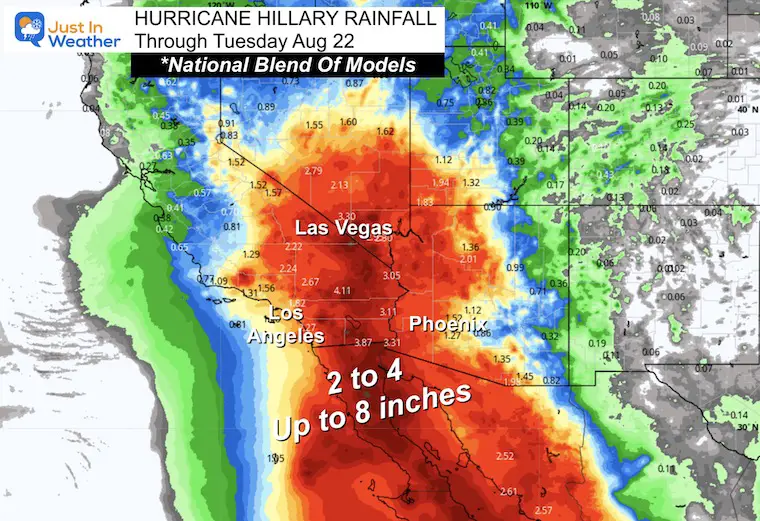 August 17 weather rainfall Hurricane Hillary California