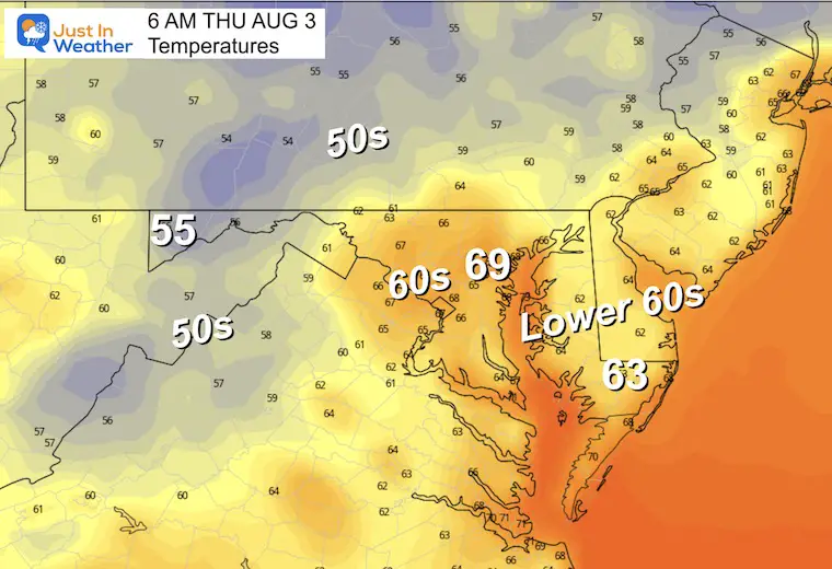 August 2 weather forecast temperatures Thursday morning