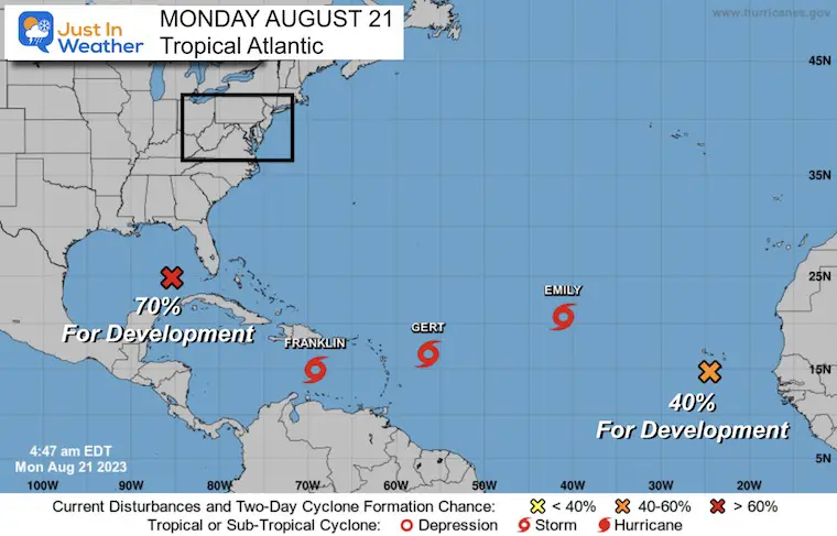 August 21 weather 3 Tropical Storms Atlantic NHC Map