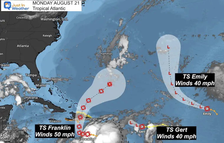 August 21 weather 3 tropical storms Atlantic