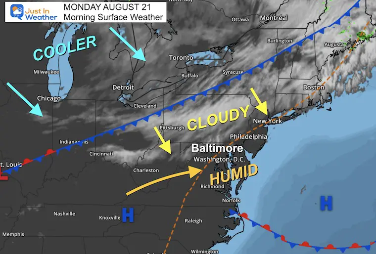 August 21 weather Monday morning