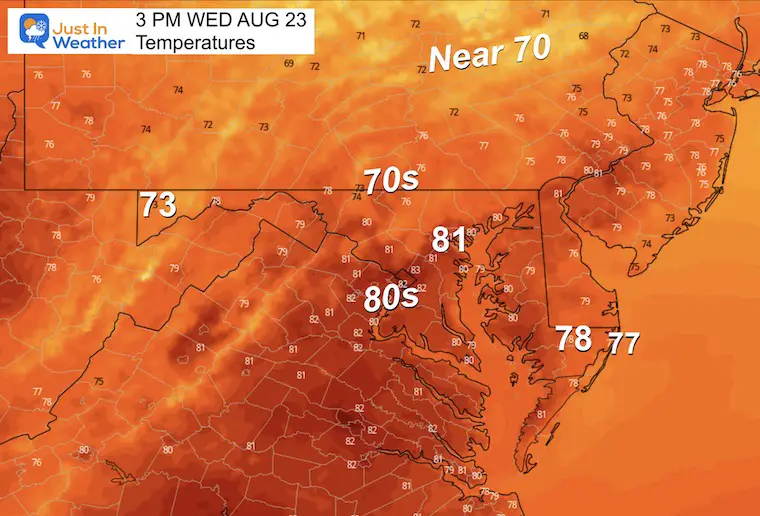 August 22 weather temperatures Wednesday afternoon