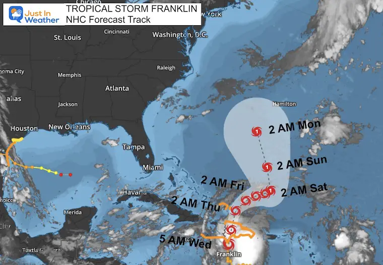 August 23 Tropical Storm Franklin forecast track