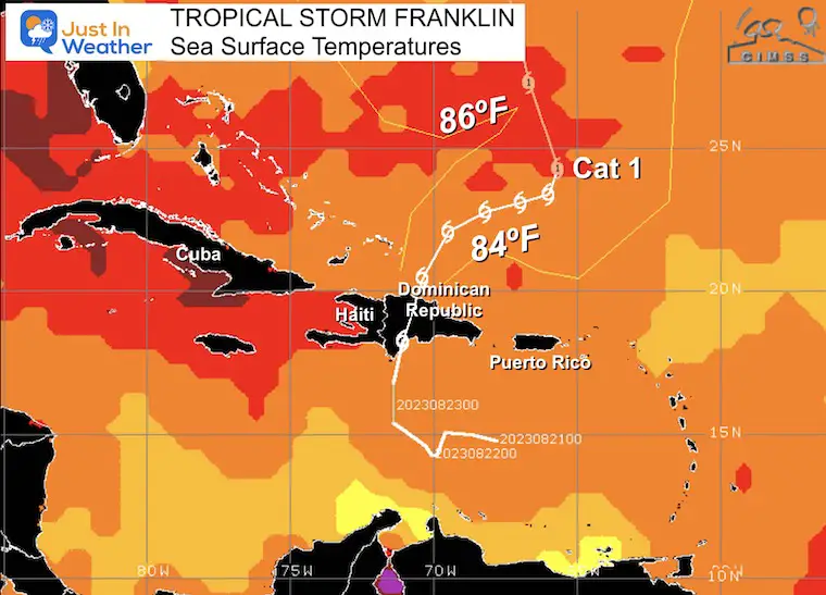 August 23 tropical storm franklin sea surface temperatures forecast 