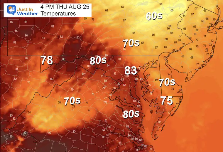 August 23 weather Thursday afternoon temperatures