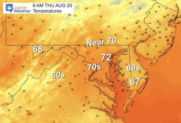August 23 weather Thursday morning temperatures