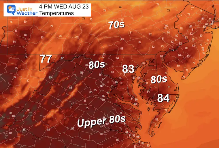 August 23 weather Wednesday afternoon temperatures