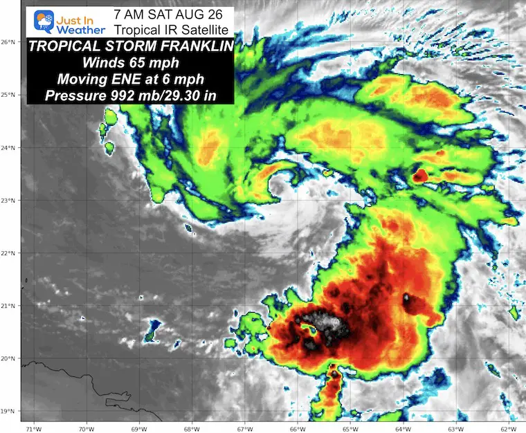 August 26 Tropical storm Franklin satellite Saturday morning