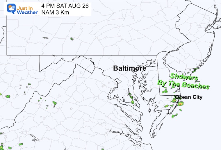 August 26 weather radar forecast Saturday 4 PM