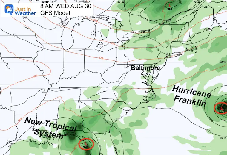 August 26 weather forecast Wednesday Hurricane Franklin Tropical Storm
