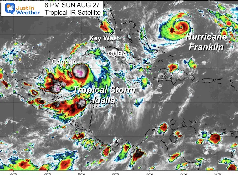 August 27 Tropical Storm Idalia and Hurricane Franklin