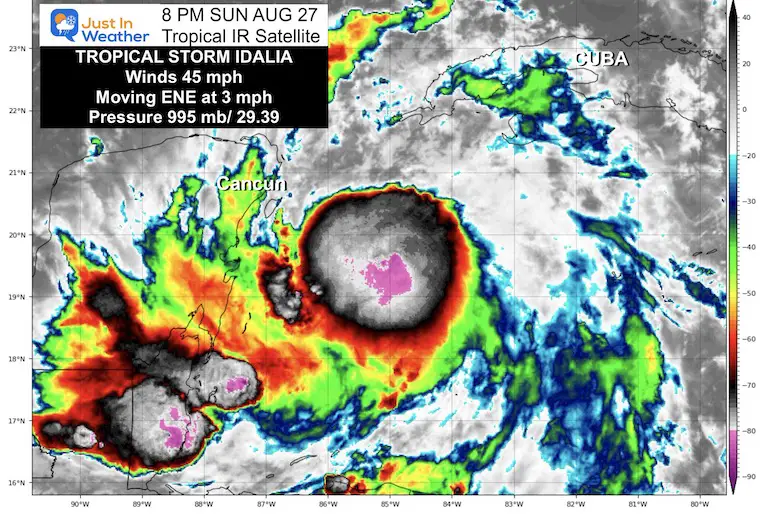 August 27 Tropical Storm Idalia satellite Sunday Night