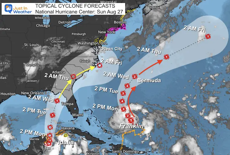 August 27 Hurricane Franklin and Tropical Storm Idalia