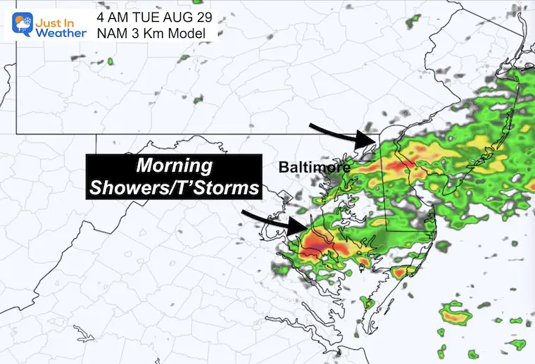 August 28 weather forecast rain radar Tuesday morning