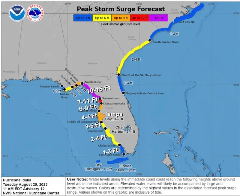 August 29 Storm Surge Map Florida Increase
