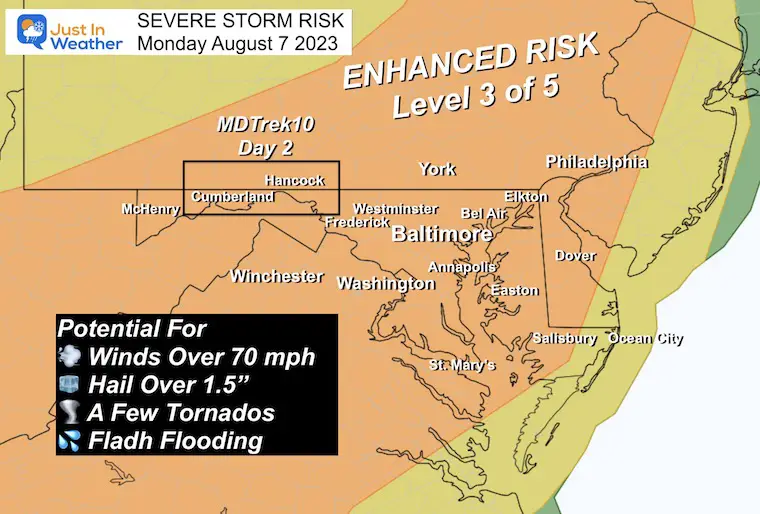 August 7 weather NOAA Severe Storm Risk Monday