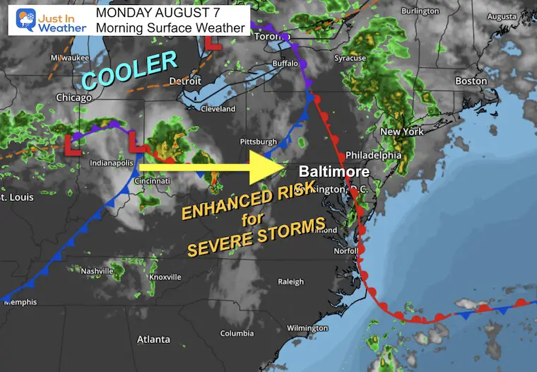 August 7 weather Monday morning