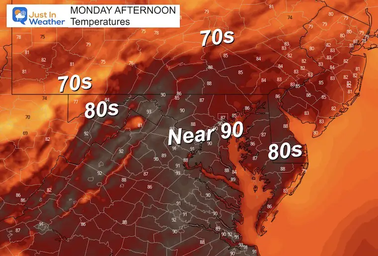 August 7 weather temperatures Monday Morning 